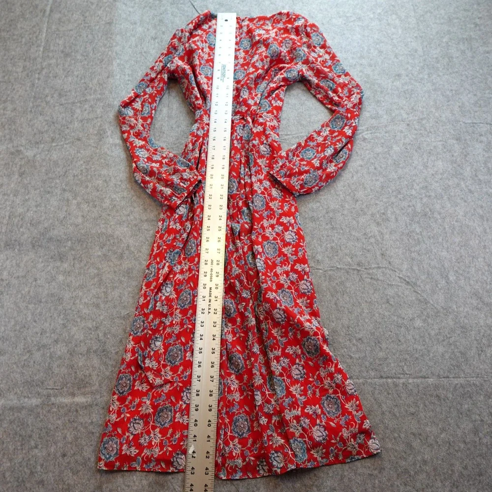 Ralph Lauren Dress Womens 4 Petite Red Floral Fit Flare Midi Georgette Puff Slv - Picture 7 of 11